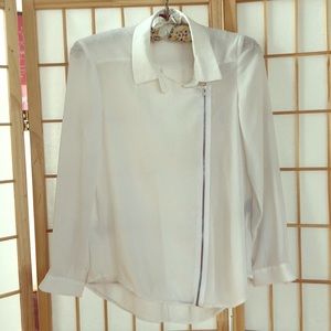 The Kooples soft sheer white shirt with zip